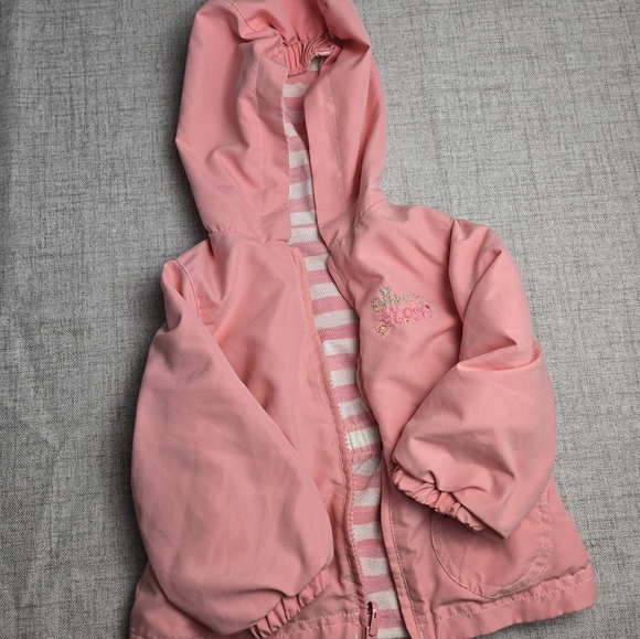 OshKosh 12M Reversible Jacket – Pink Embroidered Hooded Lightweight Coat - Picture 2 of 7